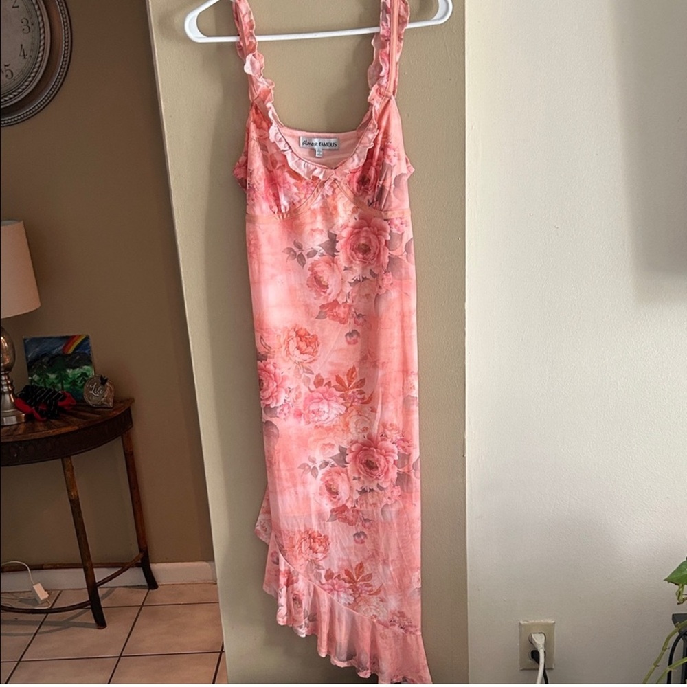 Almost Famous Peach Floral Ruffle Tank Dress